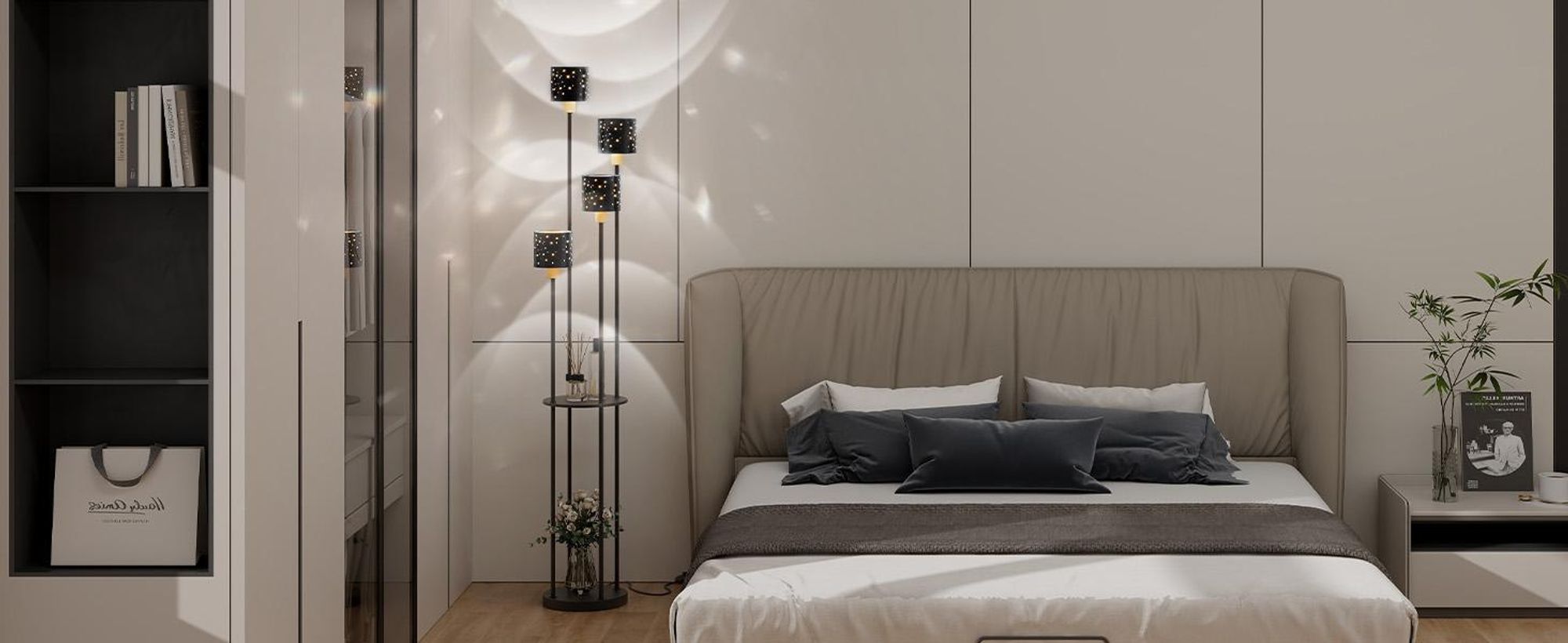 Puluomis Stehlampe 4 flammige Stehleuchte Standleuchte Bodenlampe, mit Fußschalter, E14 Fassung für Schlafzimmer Wohnzimmer Regal 160cm Schwarz