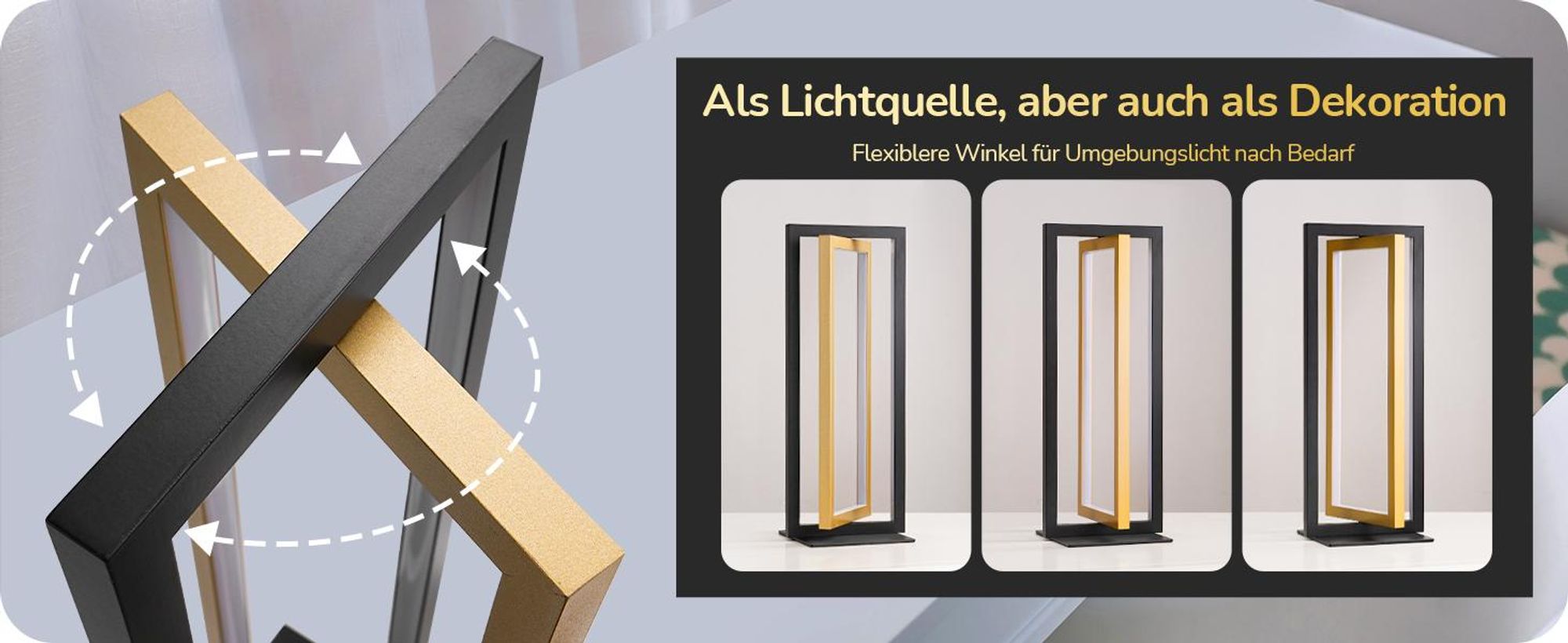 EDISHINE LED Tischlampe Touch Dimmbar, Rotatable Nachttischlampe, Schwarz Gold