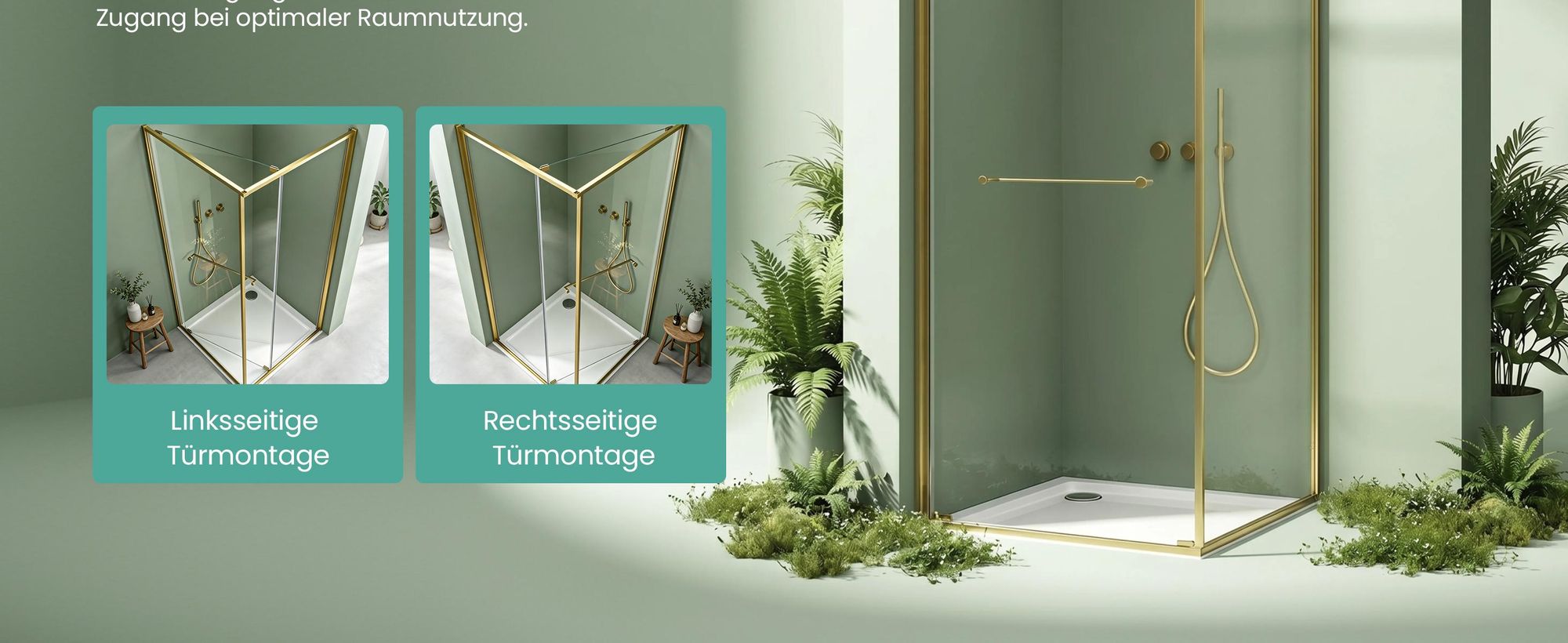 Mai & Mai Duschkabine Eckeinstieg 90x90 cm mit Schiebetür nach innen, Eckdusche Duschabtrennung 195cm Höhe, 6mm ESG-Sicherheitsglas Nano-Beschichtung Ravenna69K Gold