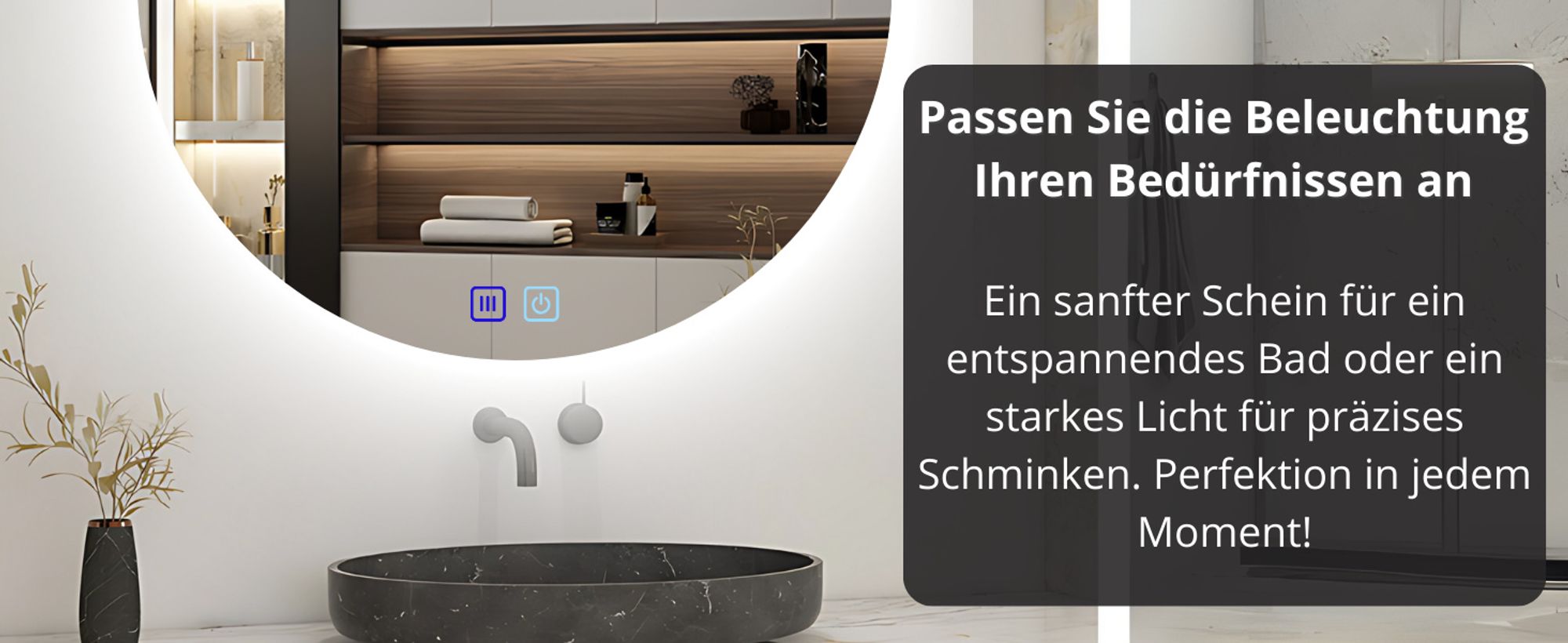 LED Badezimmerspiegel Rund 80 cm – Badspiegel mit LED Beleuchtung, Touch-Schalter, Anti-Beschlag, 3 Lichtfarben, Dimmbar, Modern – SAVE HOME