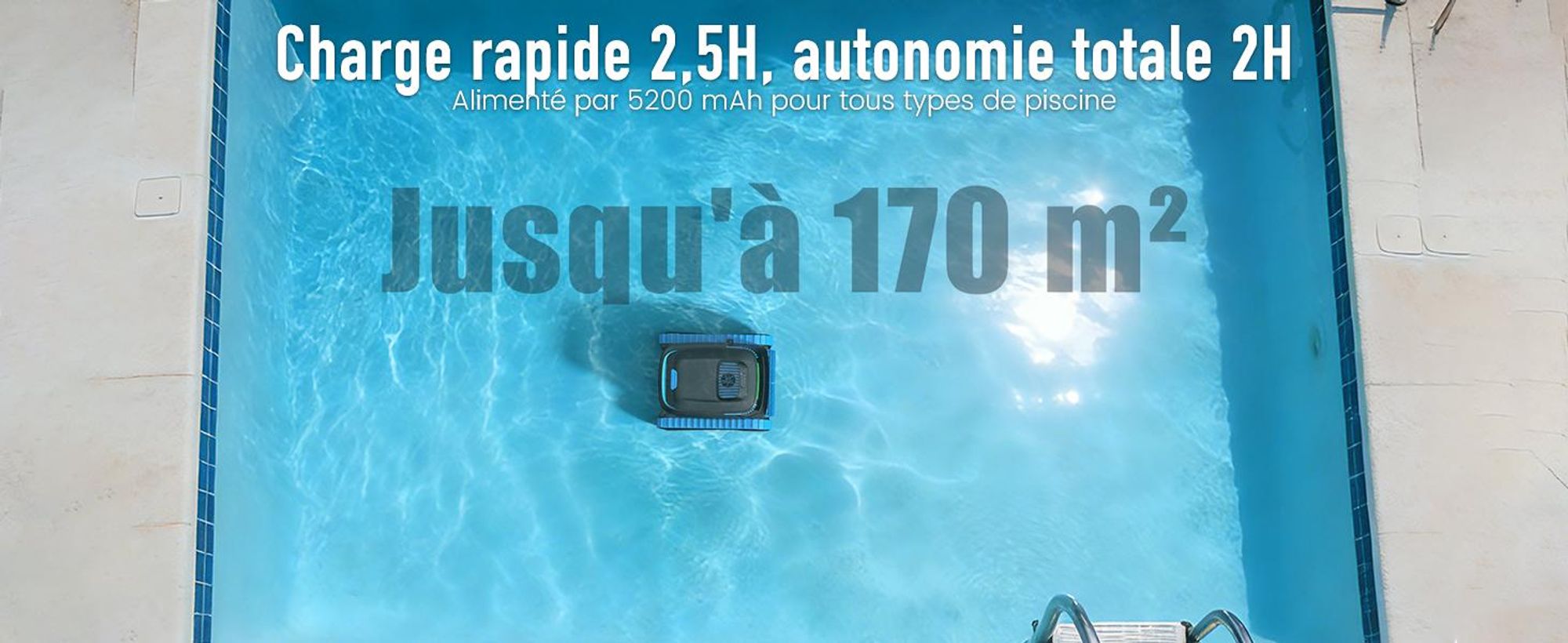 Robot de piscine AIRROBO CP40 pour sol et parois avec application, autonomie de 120 minutes, surface de nettoyage de 170 m², navigation intelligente, fonction d'auto-stationnement