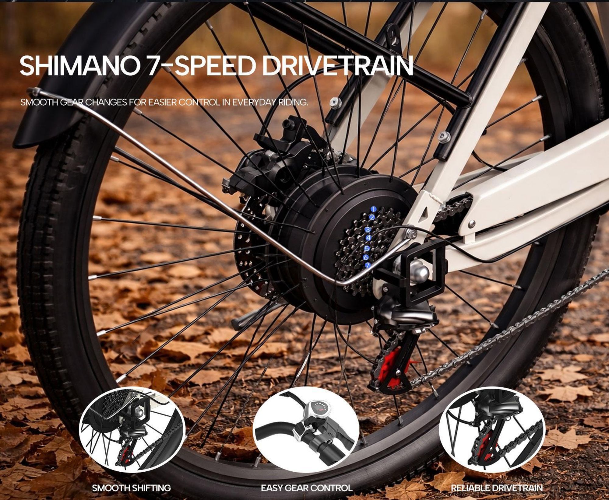 Pixar C1 E-Bike - Motor 250W Akku 36V13AH 27.5x1.95 Mechanische Scheibenbremsen - Weiß