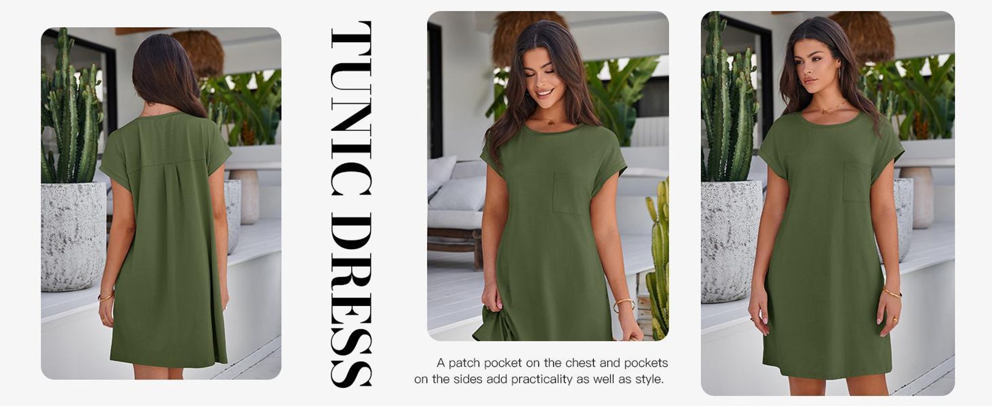 Sommerliches Damen-T-Shirt-Kleid, kurze Ärmel, Rundhalsausschnitt, mit Taschen