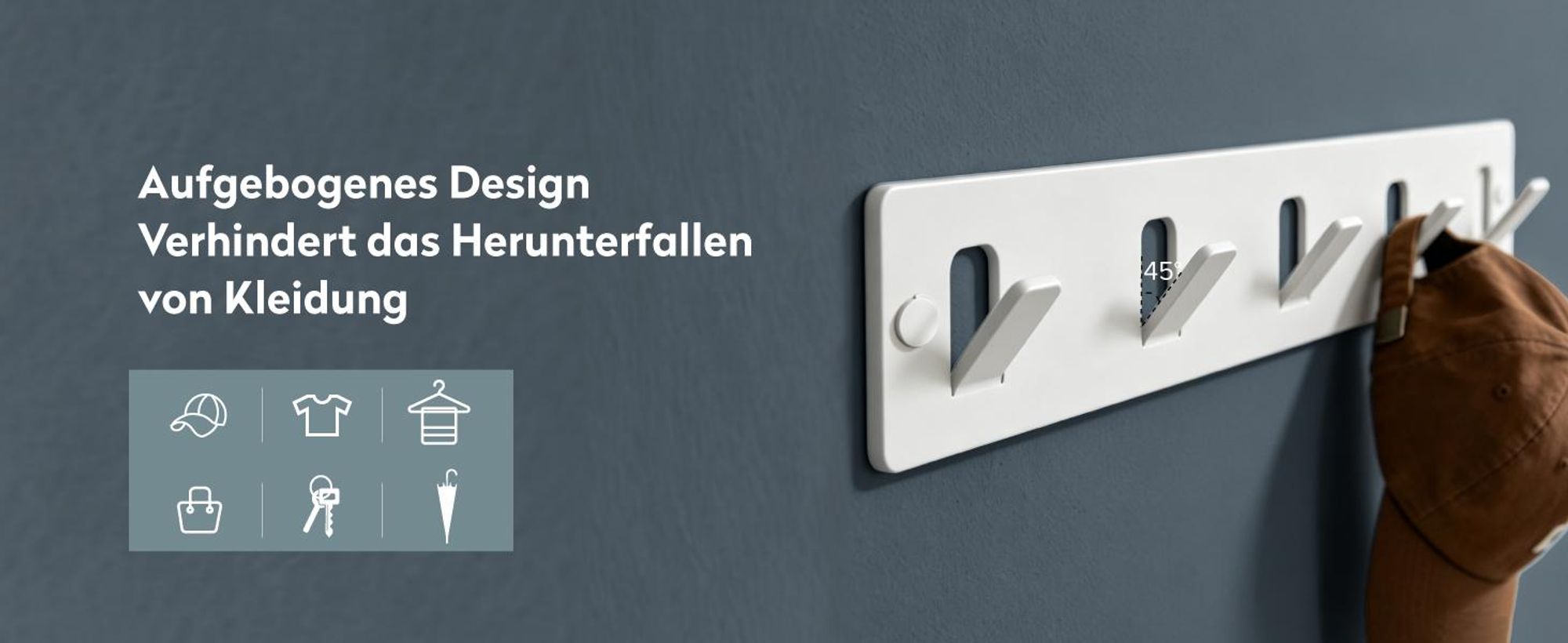 doporro Garderobenleiste mit 5 Haken, Wandgarderobe mit Garderobenhaken, Kleiderhaken Wand, Hakenleiste, selbstklebend oder zum Bohren, Weiß, Stalo-14