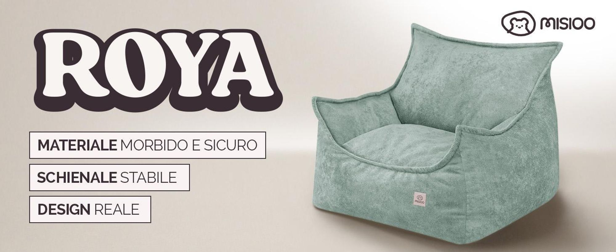 Poltrona per bambini MISIOO Roya Chenille – Poltrona per la cameretta dei bambini, morbido pouf per bambini, divano a sacco da pavimento, cernila di alta qualità, 80x73x58 cm