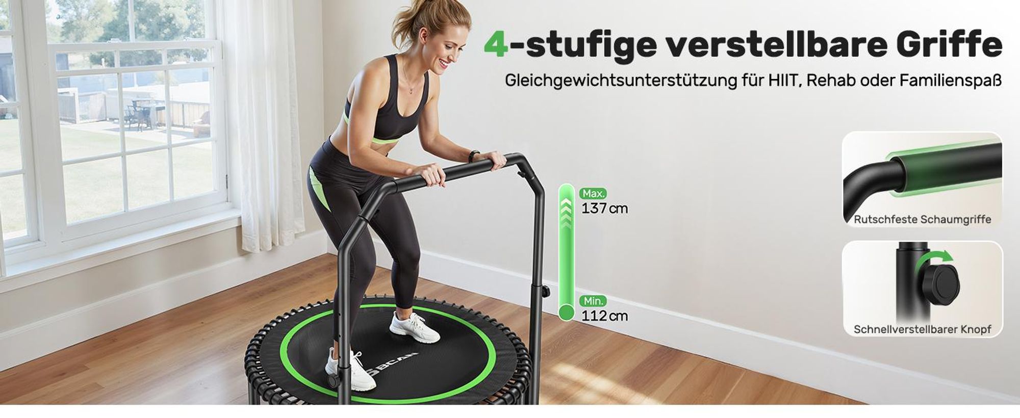 BCAN Fitnesstrampolin Rebounder für Erwachsene, Ø 102 cm / 122 cm, belastbar bis 204 kg / 250 kg
