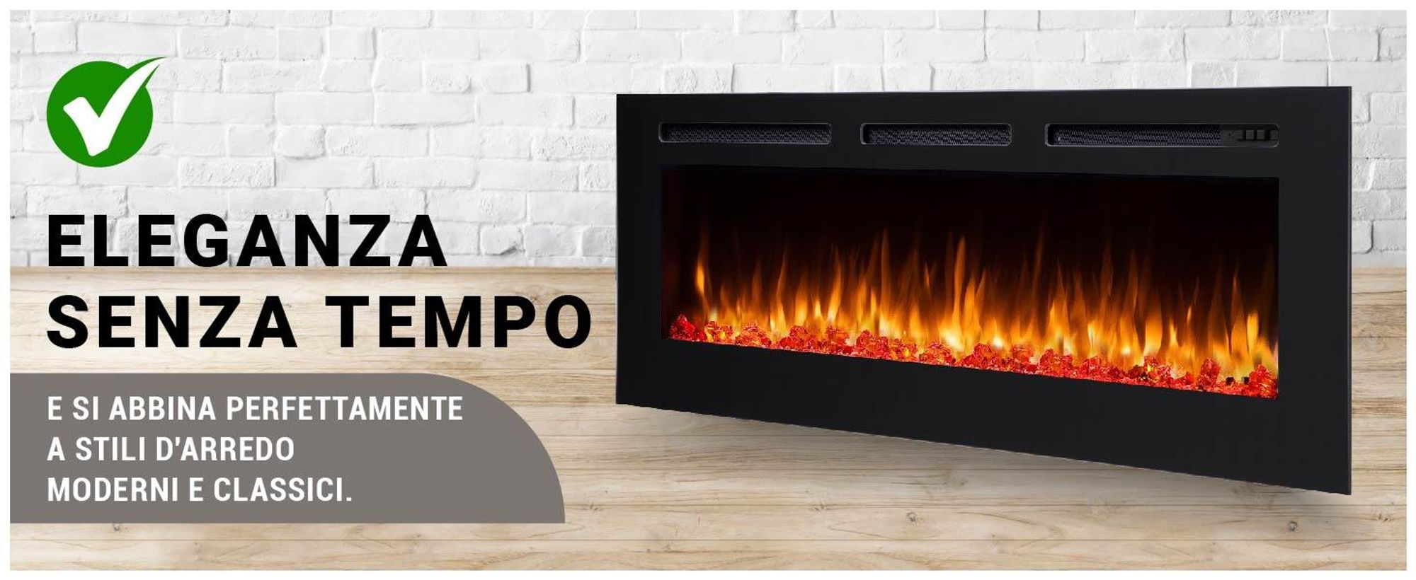 Camino elettrico BALDERIA Fiamma 60 - Camino da incasso - Nero