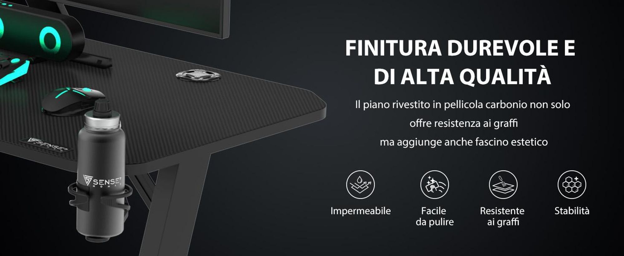 SENSE7 Nomad Basic Tavolo da gioco Scrivania 100x50 cm Tavolo per computer Tavolo per PC Scrivania da gaming Scrivania piccola Tavolo per laptop Camera dei ragazzi Nero