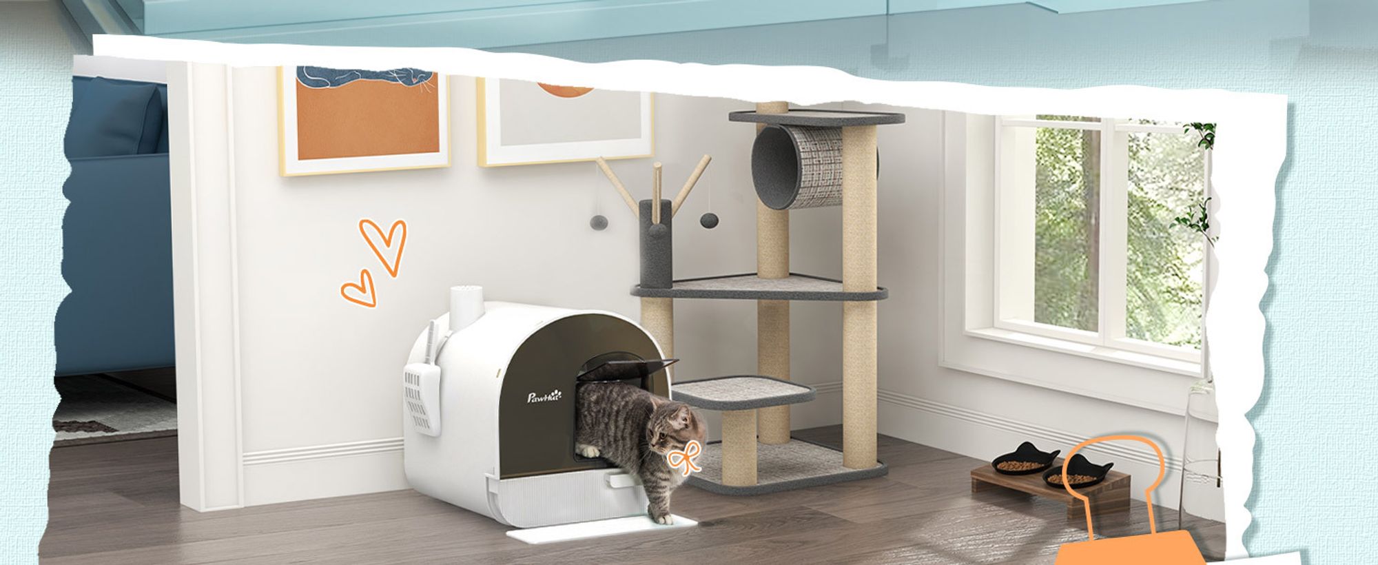 PawHut Katzentoilette Katzenklo mit Haube und Deckel Katzenstreu Matte Weiß