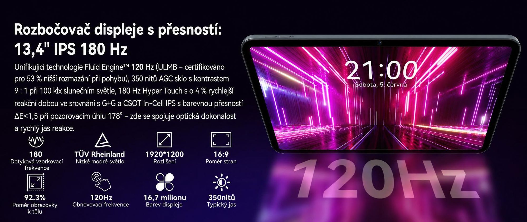 T60Pro, 13,4palcový tablet s Androidem 16, 24 GB (8 + 16) + 256 GB / 2 TB (podpora karty TF), baterie 10000 mAh, 2K displej InCell / 120 Hz / 5G WiFi, včetně pouzdra, myši, klávesnice a kabelových sluchátek