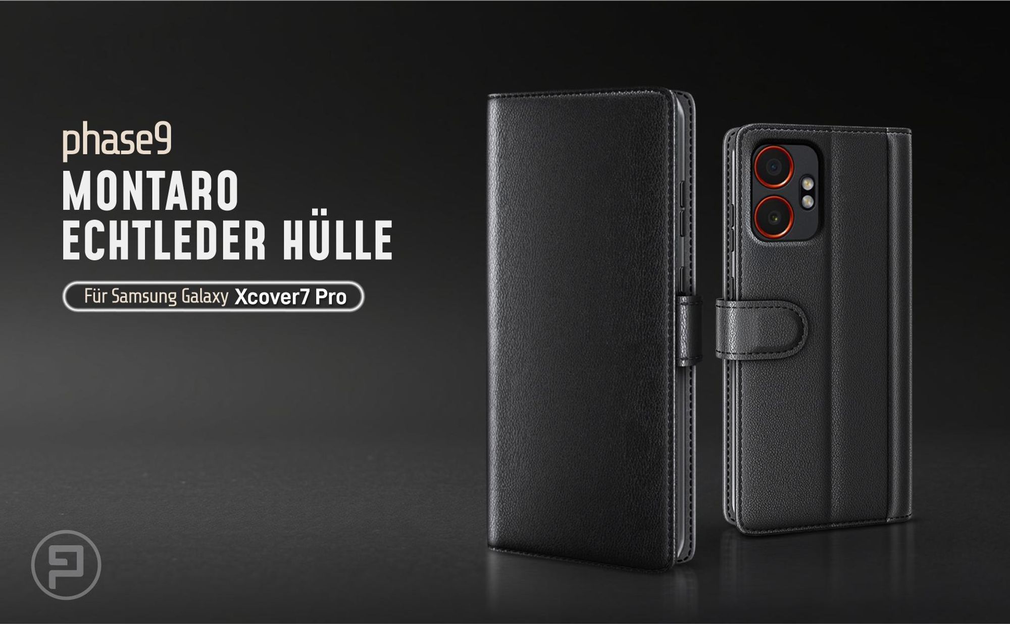 Schwarze Lederhülle für Samsung Galaxy Xcover7 Pro mit Magnetschließe