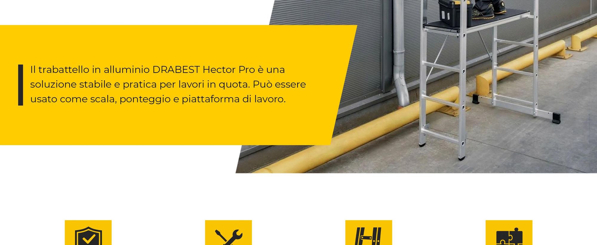 Drabest | scaffale in alluminio, impalcatura, scala multiuso, impalcatura a scala, 2x6, impalcatura con scala portata 150 kg, in alluminio