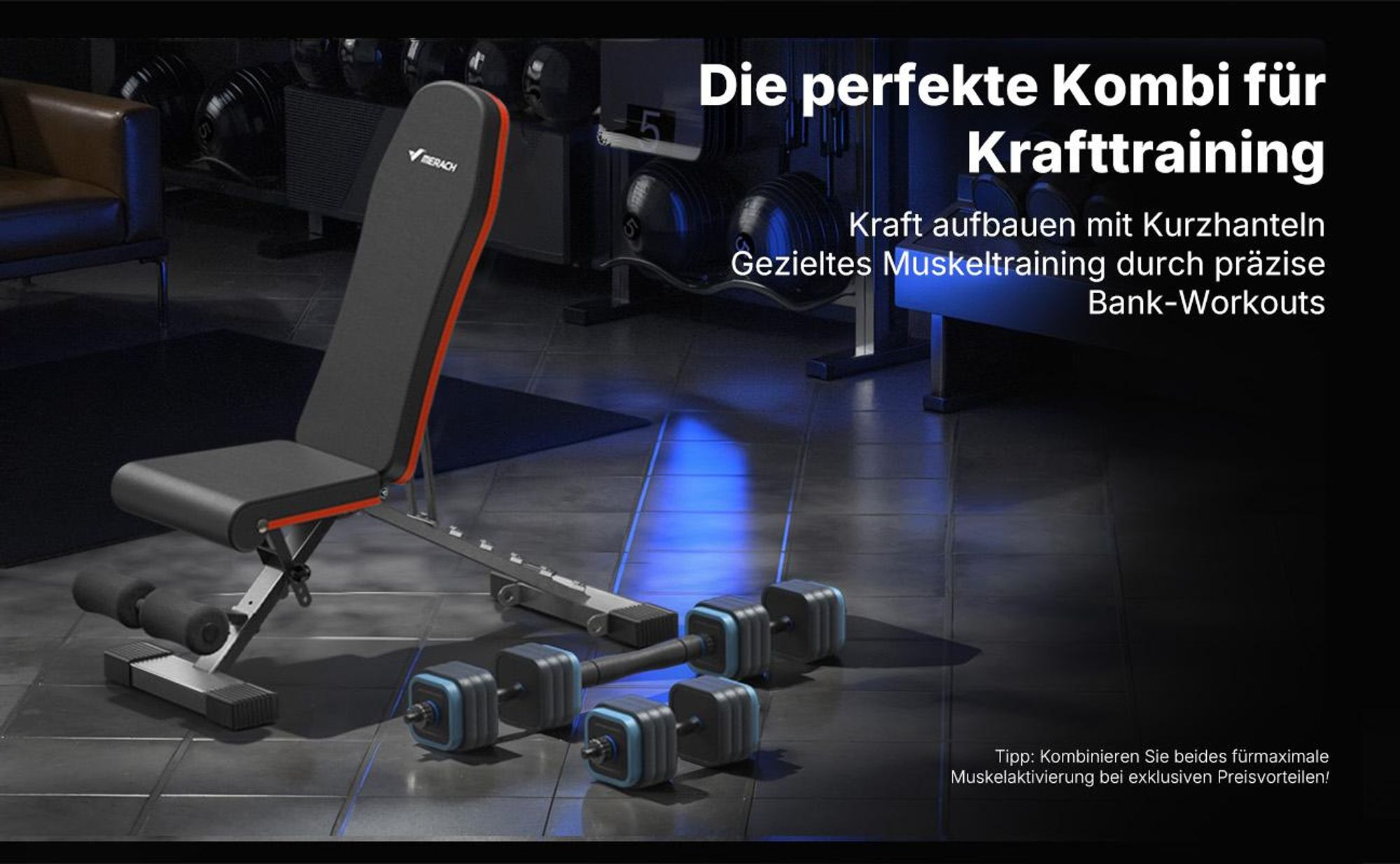 Hantelbank klappbar, 450 kg belastbar, 6-fach verstellbare Rückenlehne, verstellbare Flach- und Schrägbank fürs Home Gym Merach, rutschfest