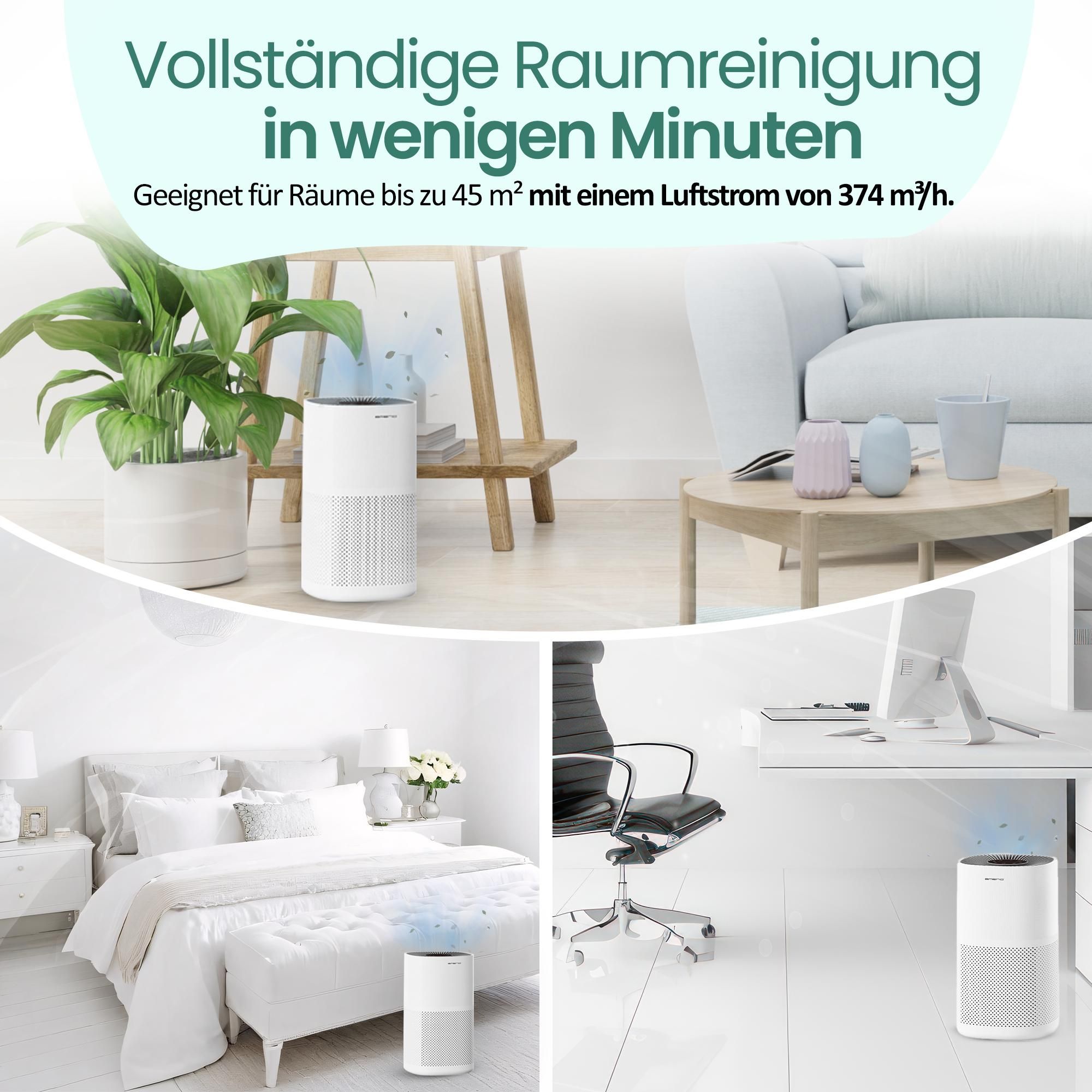 Emerio Luftreiniger – 45 m² – 50 dB – HEPA-13 & Aktivkohlefilter – mit App – Ionisationsfunktion – Luftqualitätsanzeige – Timer – AP-132325