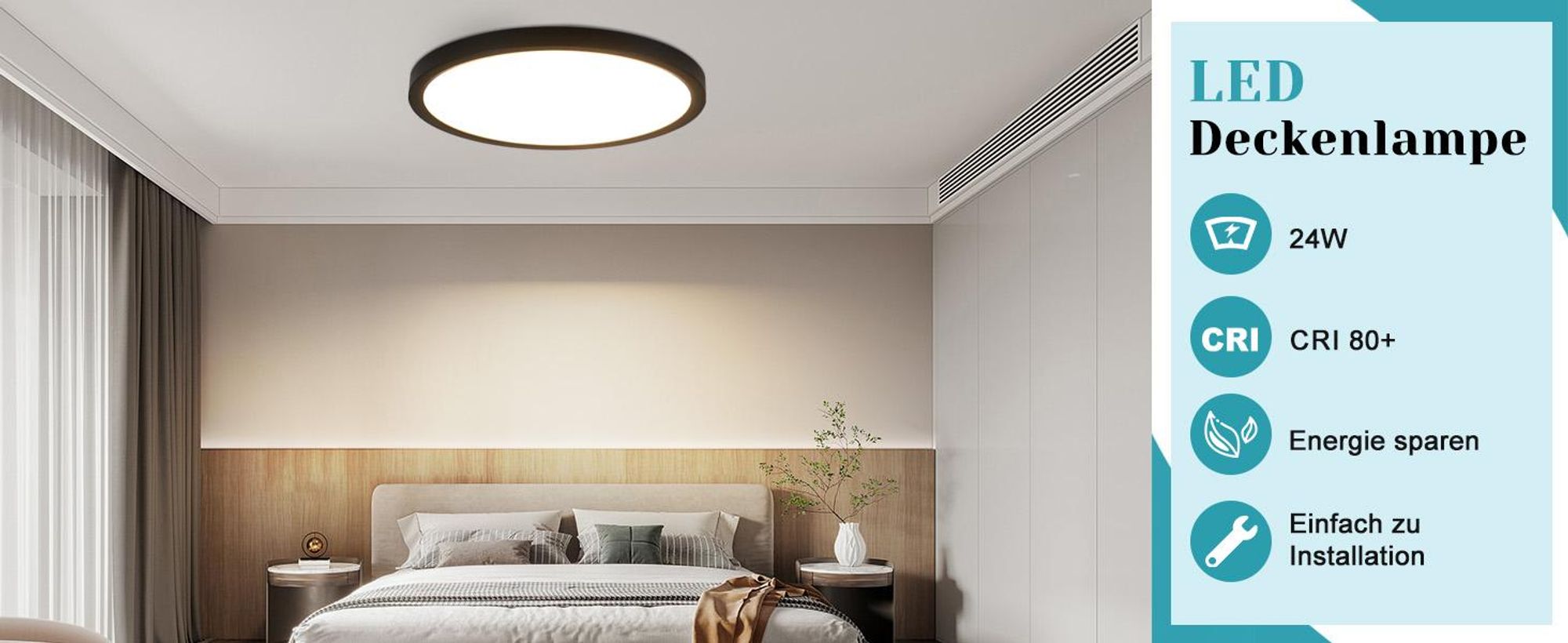ZMH Plafonnier LED salle de bain - Ø30cm lampe de salle de bain noir lampe de cuisine ronde chambre à coucher éclairage de plafond 24W lampe de couloir 3000K lampe de salle de bain cuisine couloir