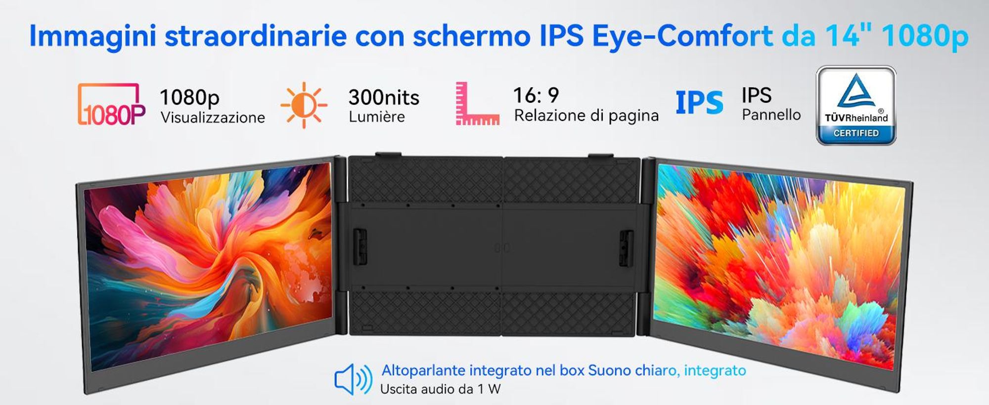 Blackview DCM6, monitor portatile da 14", monitor per laptop a doppio schermo, ultrasottile, FHD, compatibile con laptop da 13,3" a 17,3", ruotabile a 180°, compatibile con Windows/Mac/Android