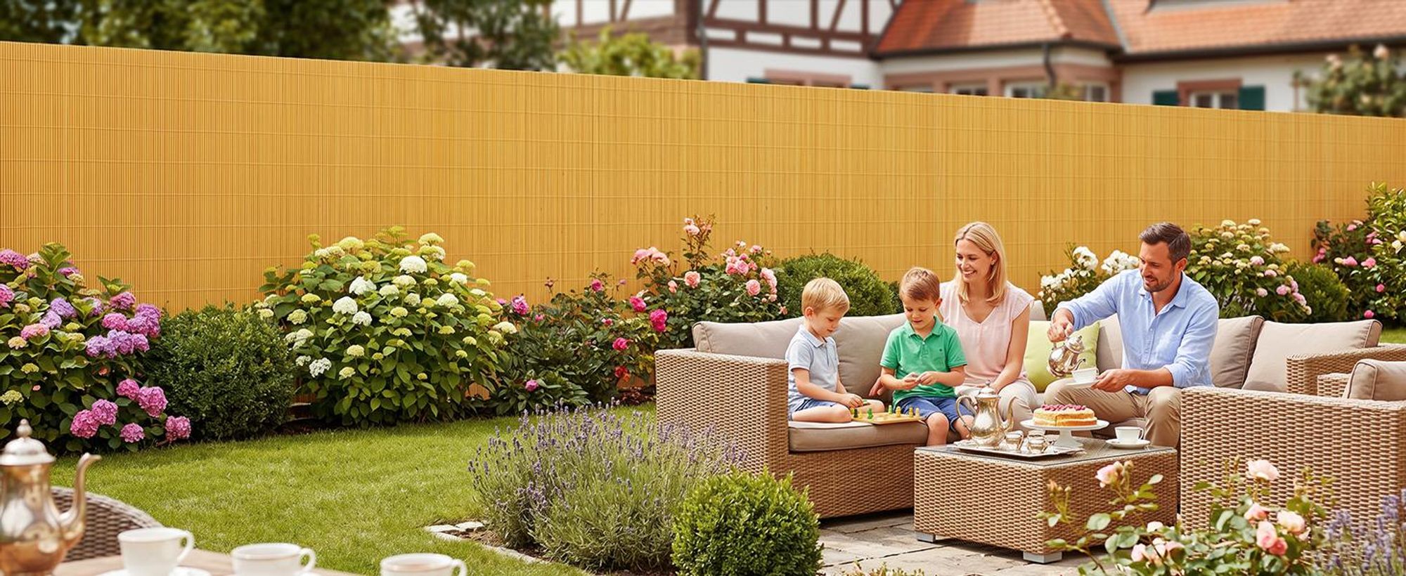 Sekey Balkon Sichtschutz Natürliche Optik Sichtschutzmatte Sichtschutzzaun 80x600cm, Bambusfarbe