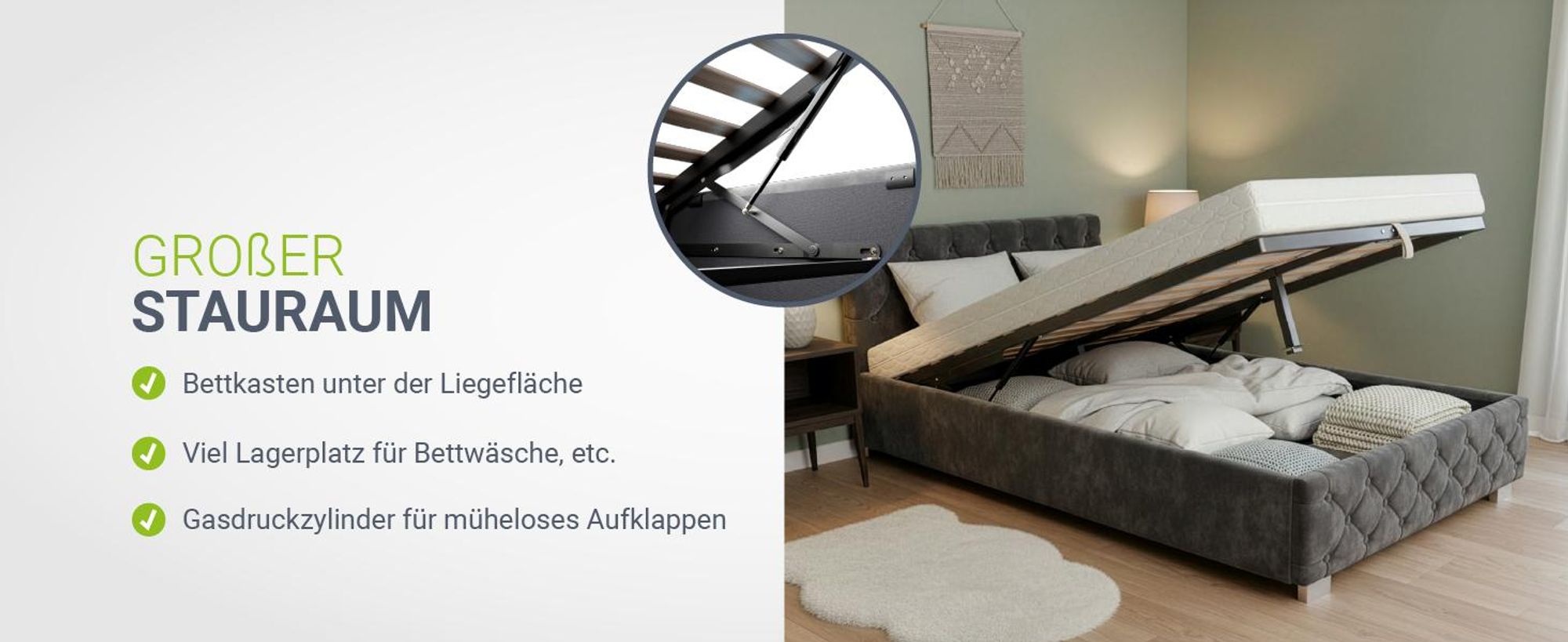 Juskys Polsterbett Nizza 120x200 cm Grau - Bettgestell mit Lattenrost, Stauraum & LED Beleuchtung - Bett mit Samtbezug & Chesterfield-Steppung