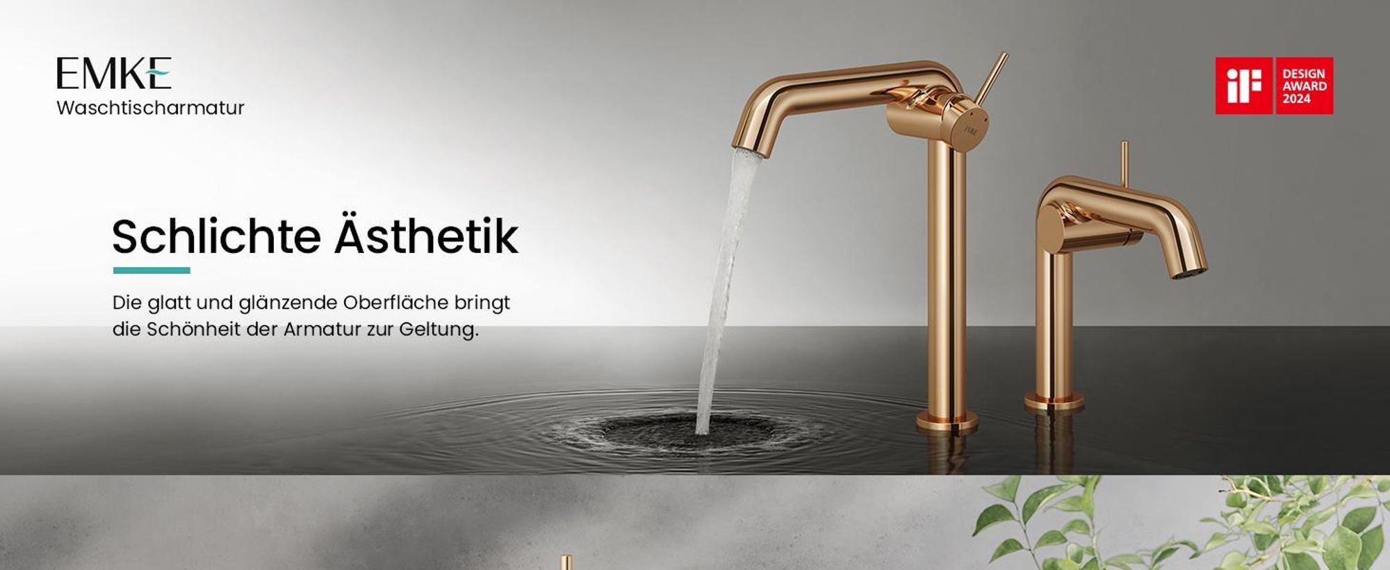 EMKE Einhebel-Waschtischarmatur, Badarmaturen 332x220x76mm, Wassersparend, Korrosionsschutz, Bleifreies Messing, Rosegold