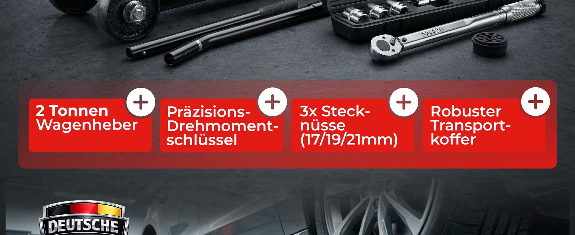 DEUBA® 2t Wagenheber hydraulisch 135-330mm Set inkl. Gummiauflage Drehmomentschlüssel 6tlg. 1/2" 40-210Nm Koffer KFZ Auto Rangierwagenheber Hydraulik