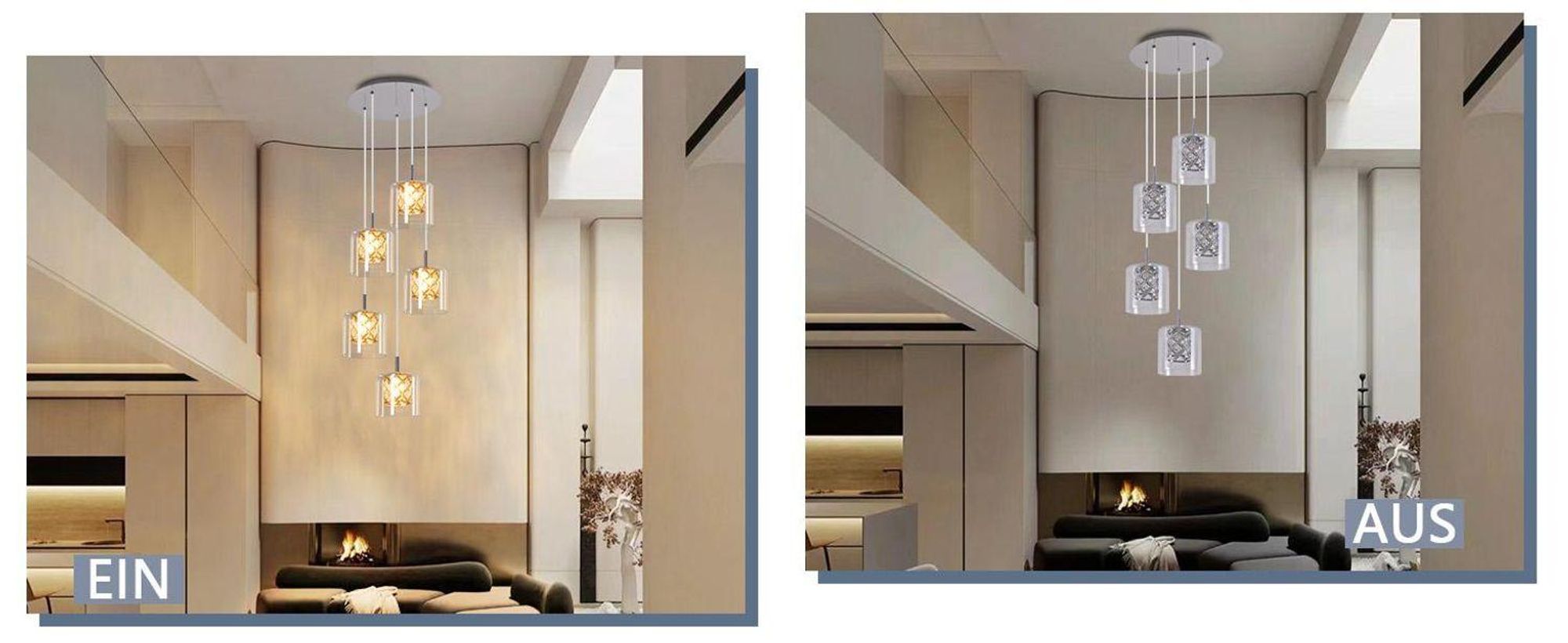 ZMH závěsné svítidlo 10 plamenů 230CM nastavitelná výška sklo křišťál schodišťové svítidlo jídelní lampa stylové obývací osvětlení domácí dekorace