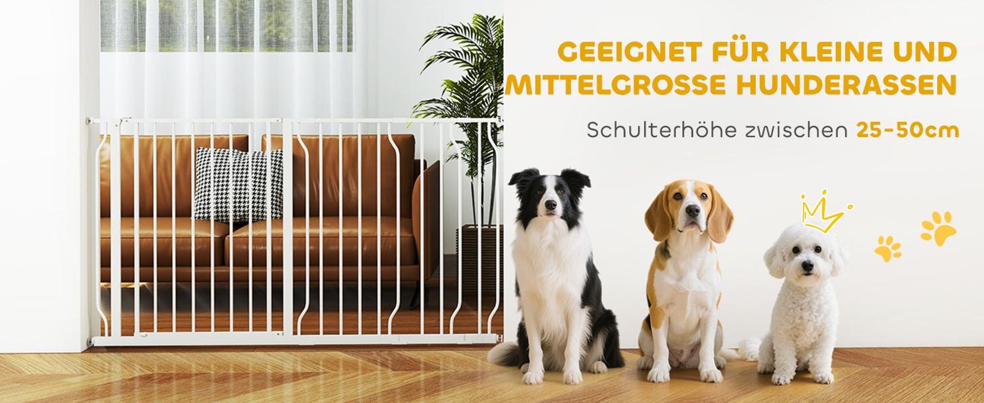 Hunde Türschutzgitter Treppenschutzgitter, 75-145 cm Hunde Türgitter Weiß