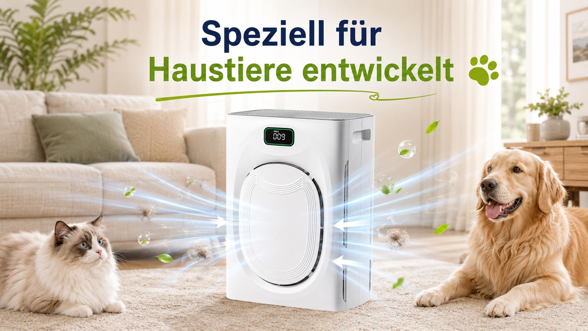 Luftreiniger Allergiker & Tierhalter, HEPA H13 + Aktivkohle+Waschbarer Filter, 25dB, CADR 350m³/h, PM2.5 Display, gegen Pollen/Staub/Tierhaare/Gerüche