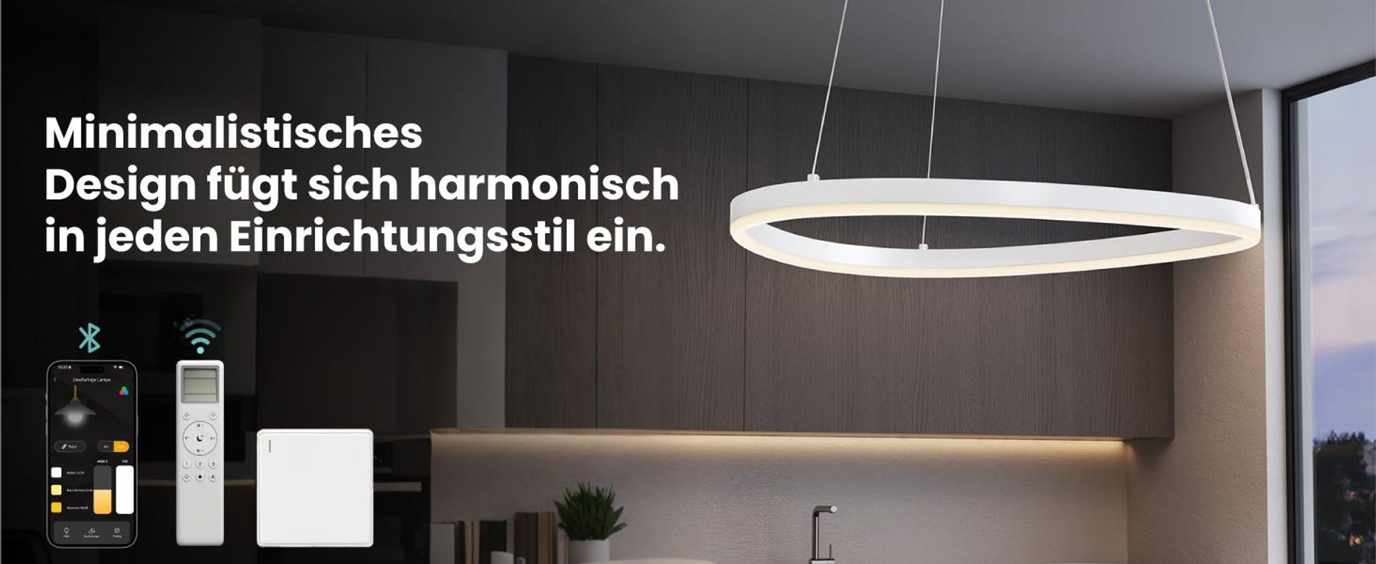 Mai & Mai Pendelleuchte 50cm LED Hängelampe Dynamisches Wellendesign 3000K/4000K/6000K Verstellbares Kabel 15W Schwarz Hängeleuchte Luvina06