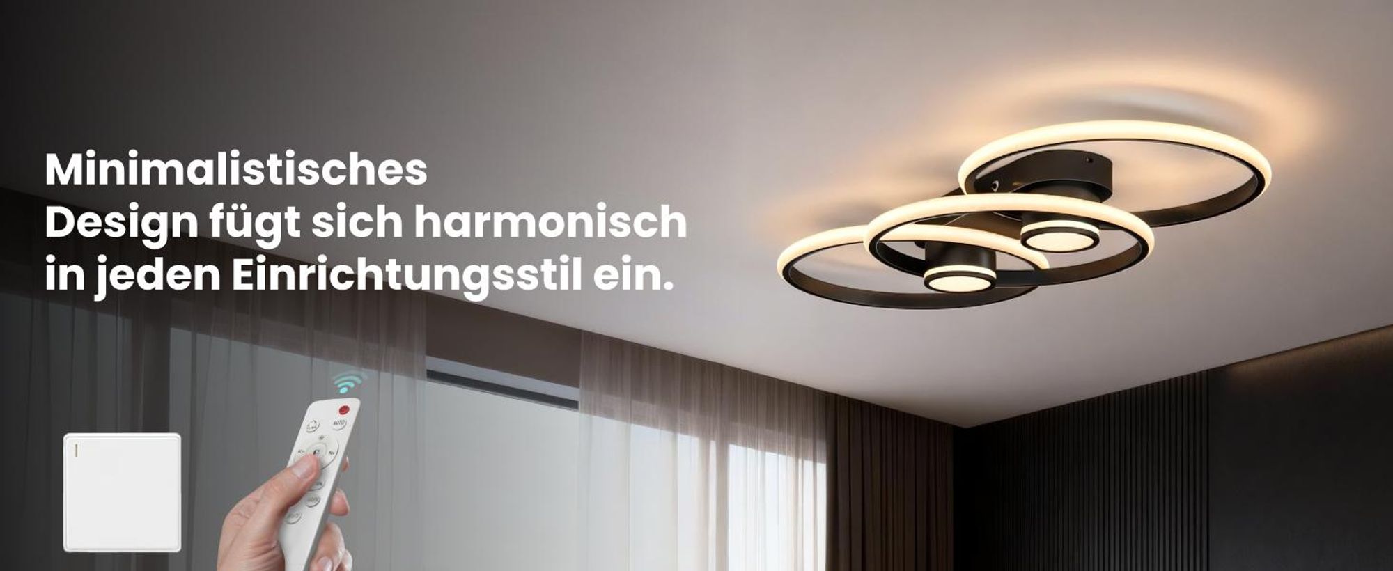 Mai & Mai LED Deckenleuchte Deckenlampe mit Fernbedienung 75cm, Stufenlos dimmbar 3000-6400K, Zimmerlampe 70W Schwarz Alivetta25037