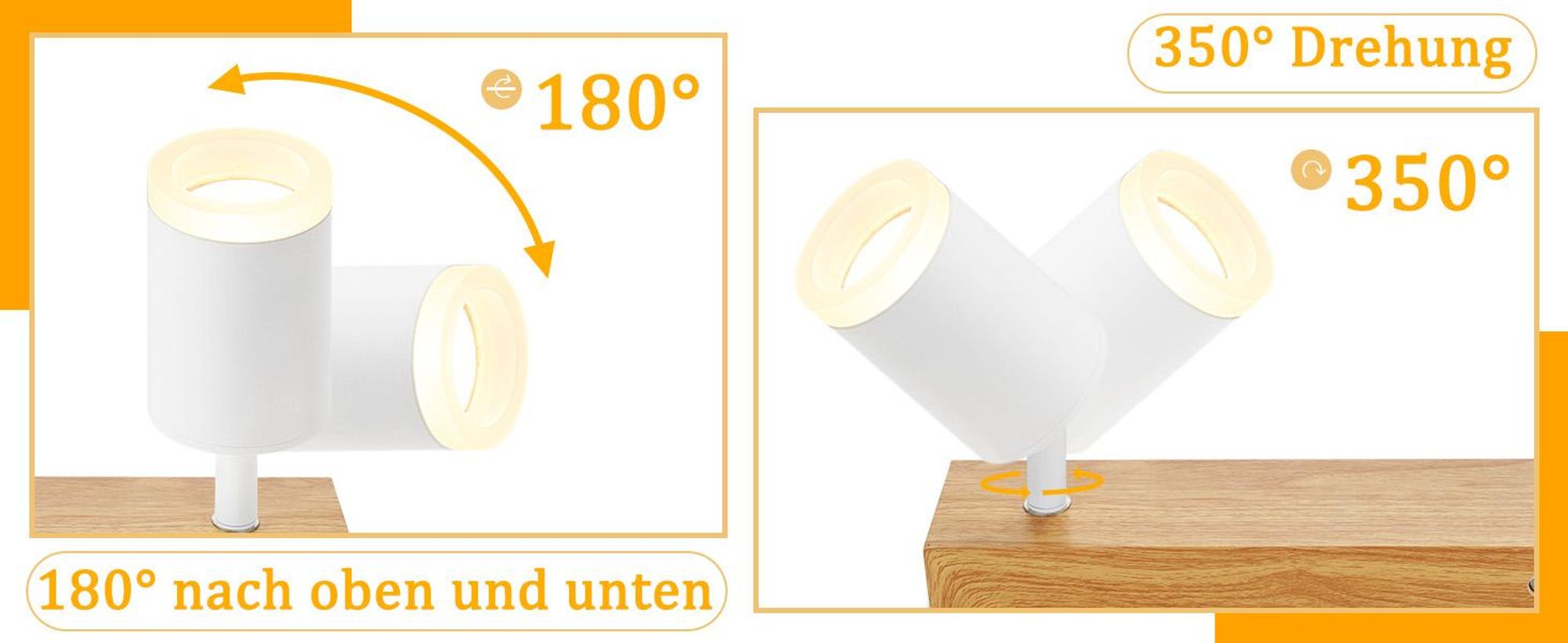 ZMH Deckenstrahler 2 Flammig Weiss Küchenlampe Holz GU10 Wandstrahler 350°Drehbar Vintage Flur Strahler Industrial Retro Ohne Leuchtmittel