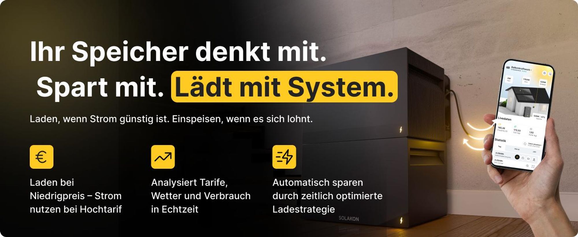 Solakon ONE Erweiterungsspeicher mit 2,11 kWh Kapazität für Balkonkraftwerk, modulare Erweiterbarkeit auf bis zu insgesamt 6 Einheiten (12,66 kWh)