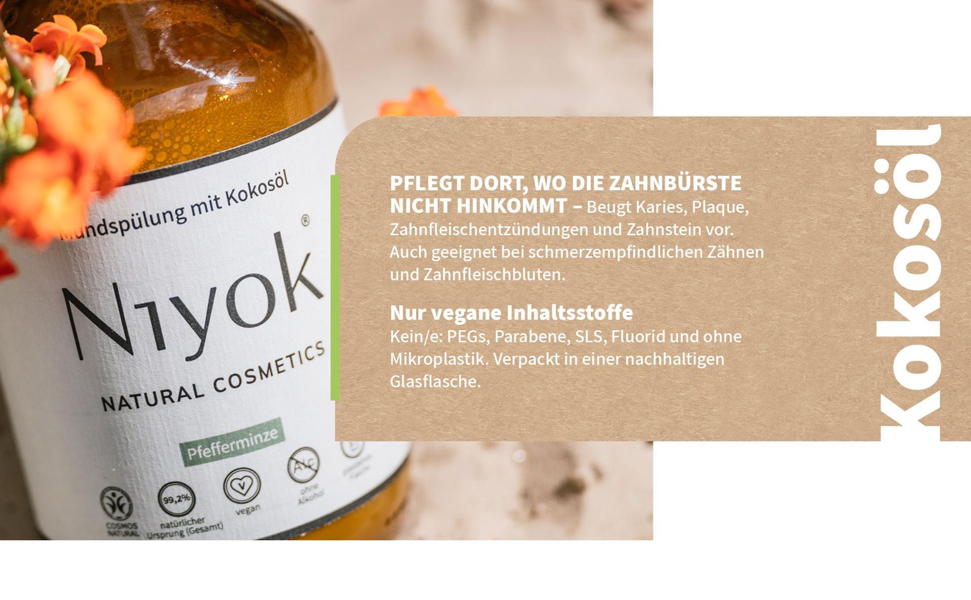 Niyok Mundziehöl aus Bio Kokosöl "Pfefferminze"(200ml) Mundspülung mit ätherischen Ölen Bio Kokos Ölziehkur gegen Karies, Zahnstein & Mundgeruch vegan