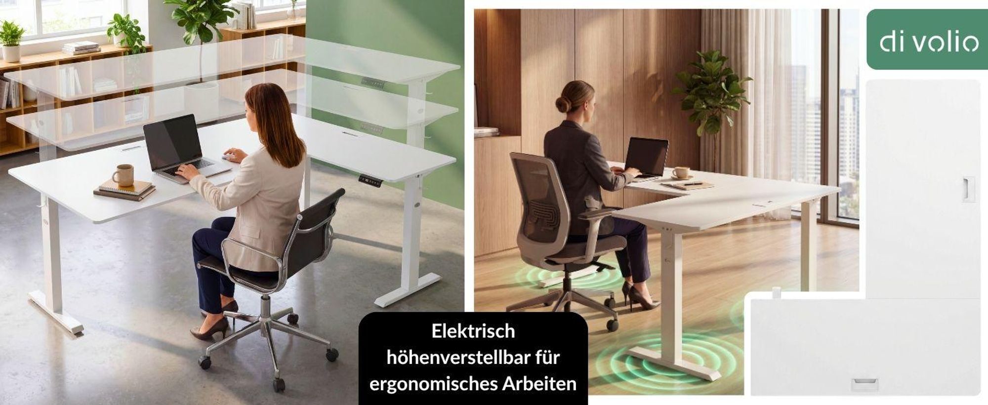 di volio Eckschreibtisch Trani rechts - elektrisch, höhenverstellbar, weiß