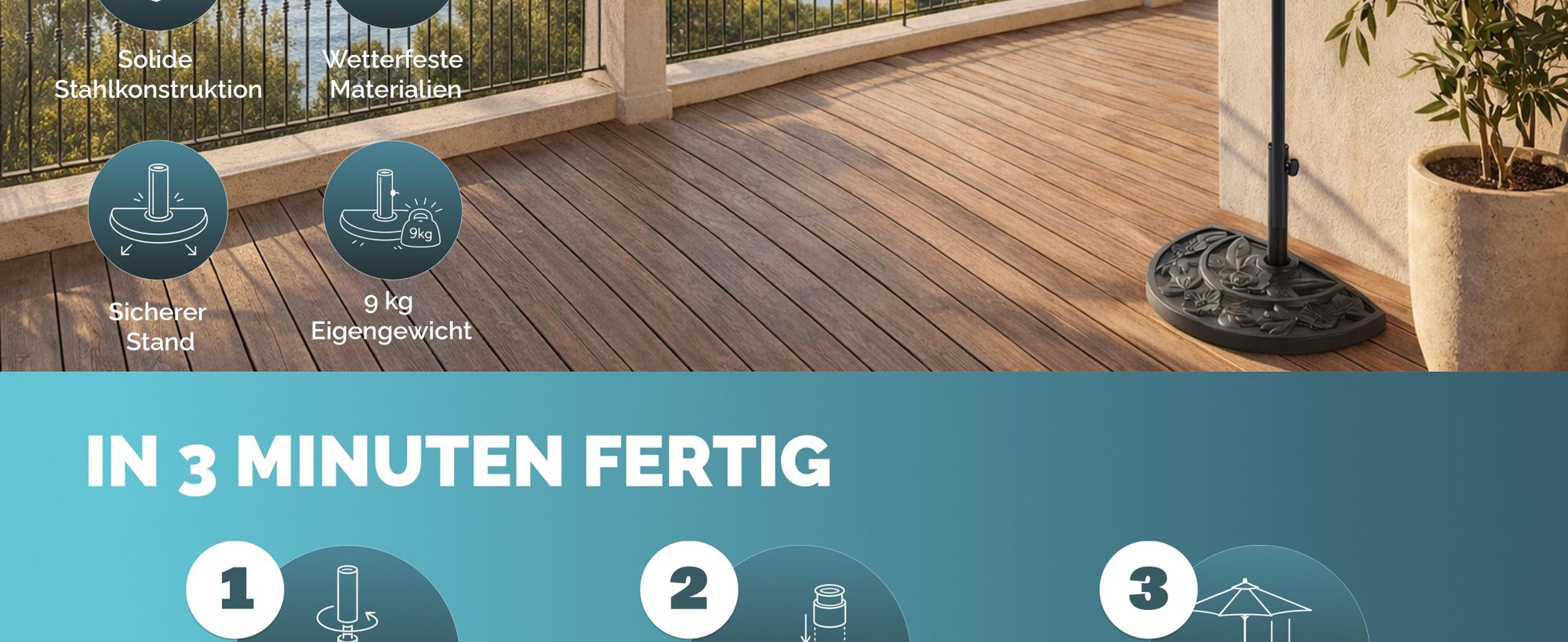 DEUBA Sonnenschirmständer Halbrund Balkon