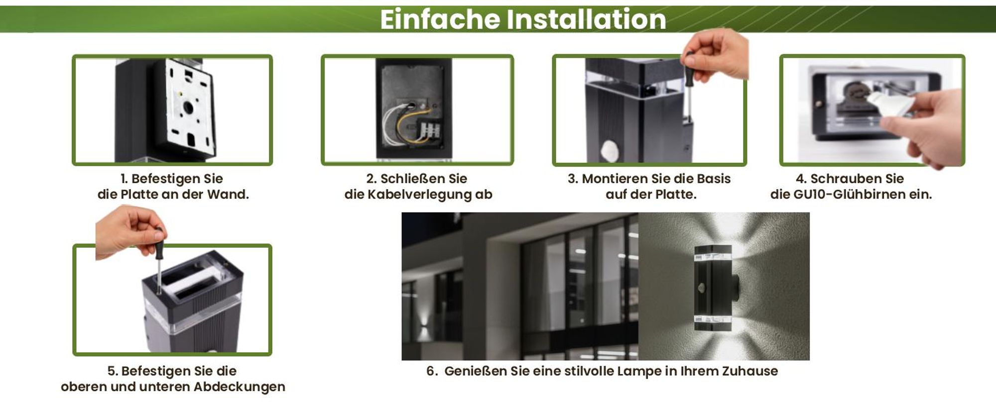 LUMILED Außenwandleuchte mit Bewegungsmelder Wandlampe Außenleuchte Wand GU10 Fassung (max. 12W LED) IP54 Wandleuchter oben und unten Terrasse Fassade rechteckig Kunststoff