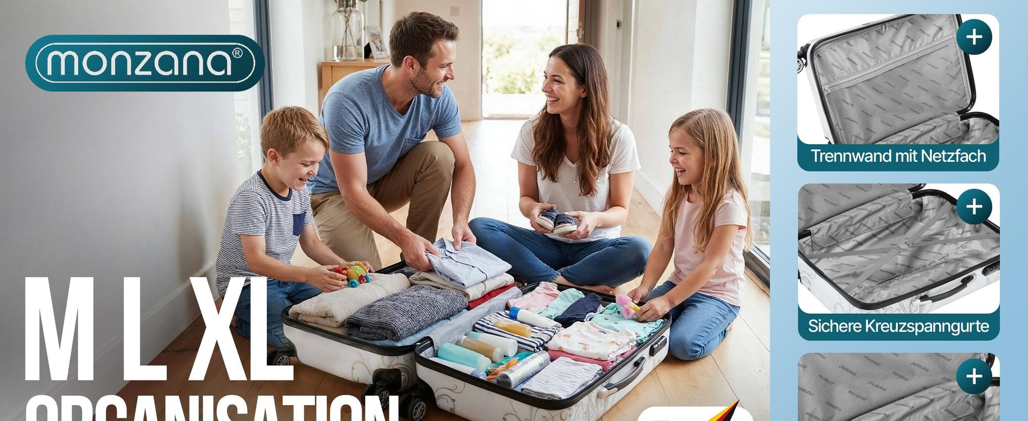 MONZANA Reisekoffer Hartschalenkoffer Butterfly Hartschale Trolley Koffer | ABS-Kunststoff | PC beschichtet | Alu Teleskopgriff | gummierte Zwillingsrollen | Größe XL