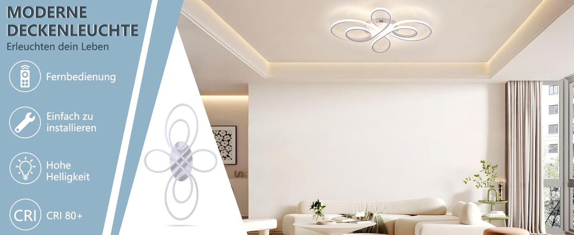 ZMH LED Deckenleuchte Weiß Deckenlampe Dimmbar mit Fernbedienung 65W 66CM Deckenleuchten für Wohnzimmer Schlafzimmer Esszimmer Büro Küche