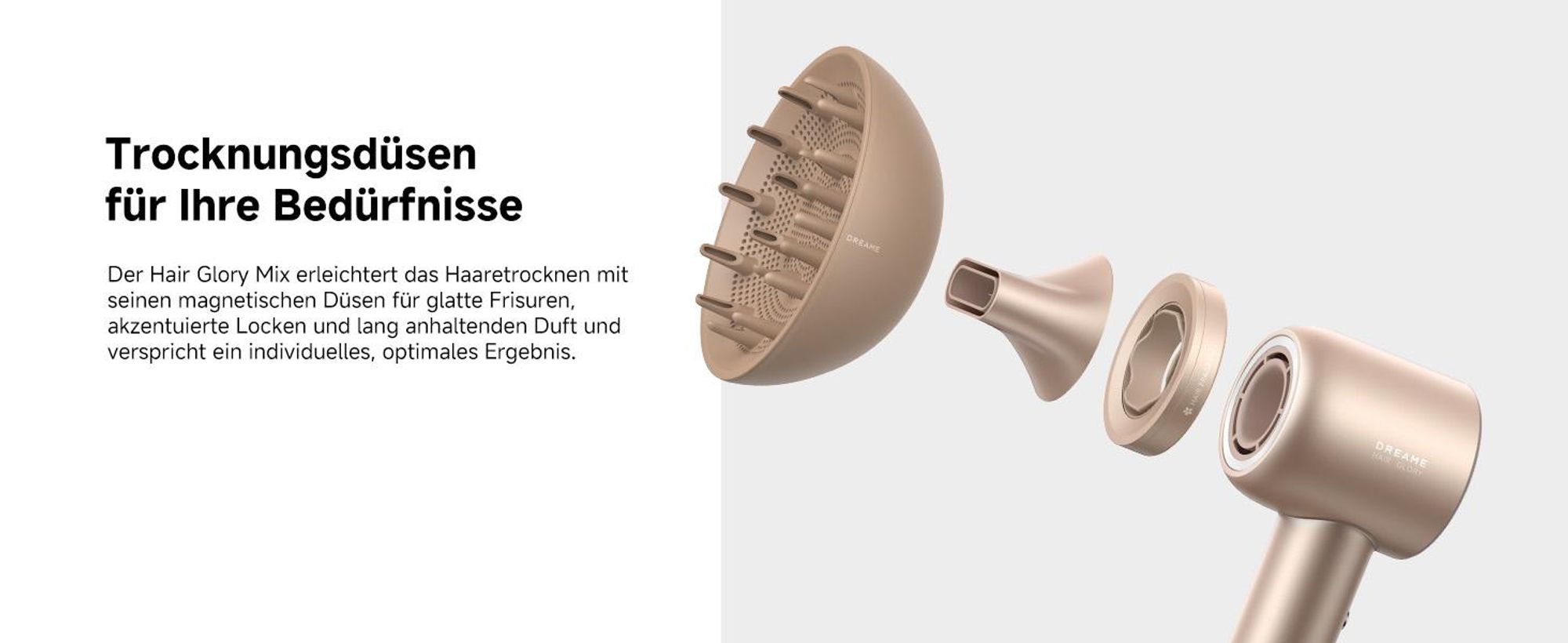 Dreame Glory Mix Haartrockner Mit Negativen Ionen,Aromatherapie-Haarpflege,3 austauschbare Multifunktionsdüsen,NTC 55℃ Temperaturregelung,110K RPM