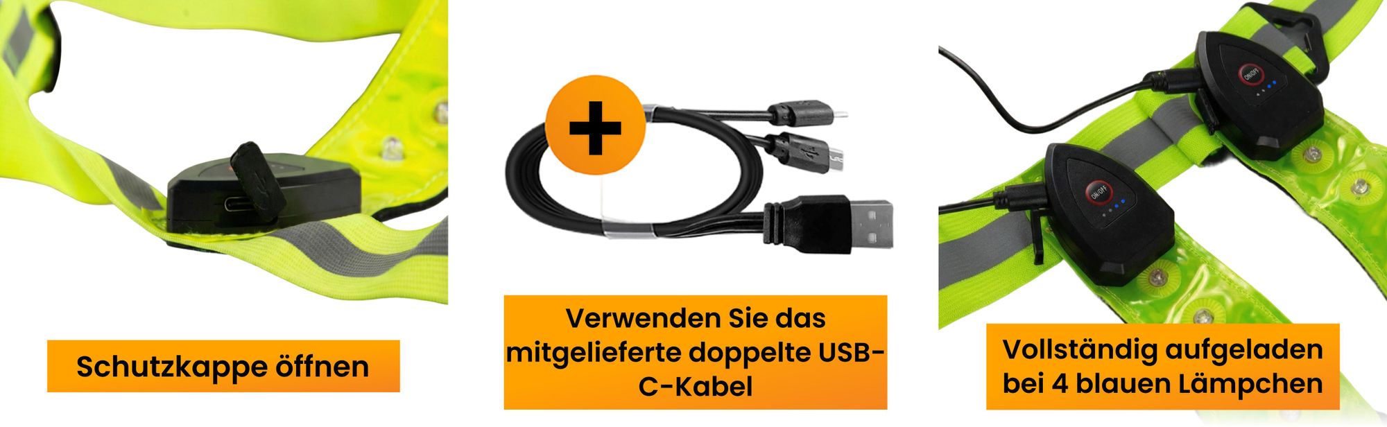 R2B Laufweste mit Licht, USB C aufladbar, reflektierend, mit Tasche, Lauflicht für Damen und Herren, Grau