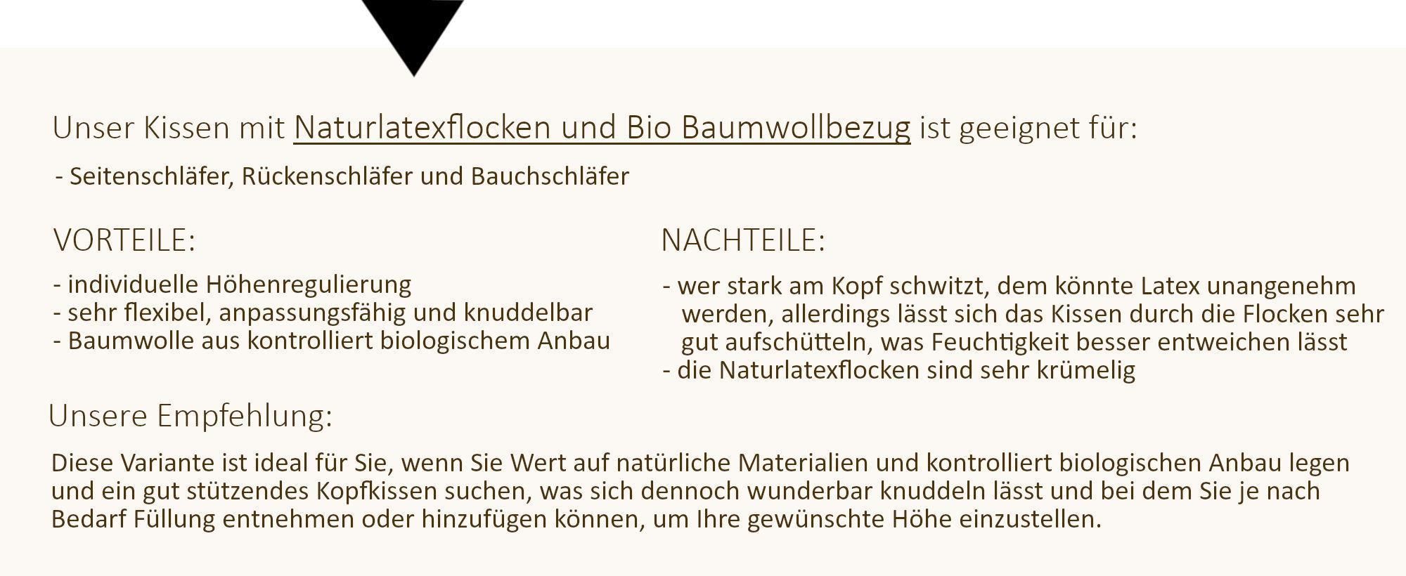 Latex Flocken Kopfkissen Kuschelzeit in 40x80 cm - Nackenstützkissen mit individueller Höhenregulierung