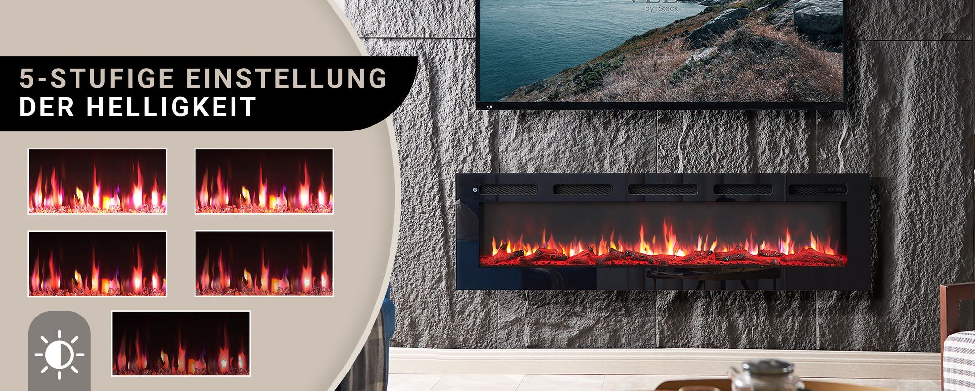 BALDERIA Elektrokamin Leif 60" | 3in1 Stand-, Wand- oder Einbaukamin, LED 3D-Flammeneffekt, dimmbar, mit Heizung 1800W, Timer, Thermostat, Startsteuerung, Offene-Fenster-Erk, Fernbedienung | Schwarz