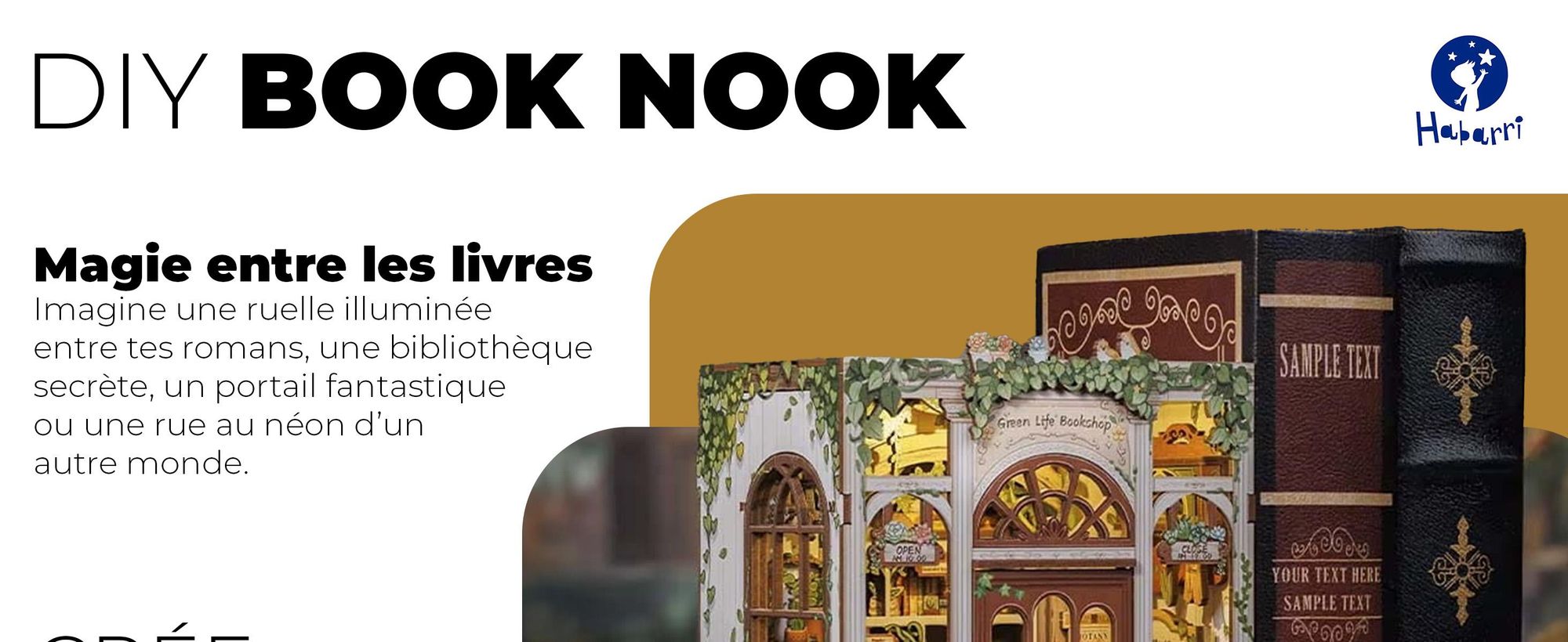 Book Nook, 3d puzzle, puzzle 3d, DIY Book Nook, Kit coin de livre, HABARRI