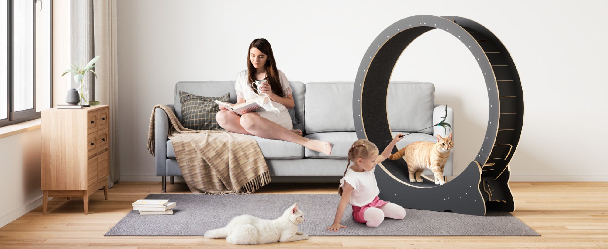Mondeer Tier-Intelligenzspielzeug Laufband für Katzen,Innendurchmesser 100cm,Sicherheitsschloss-Design, Leises Scrollrad,110 x 117 x 36CM Schwarz