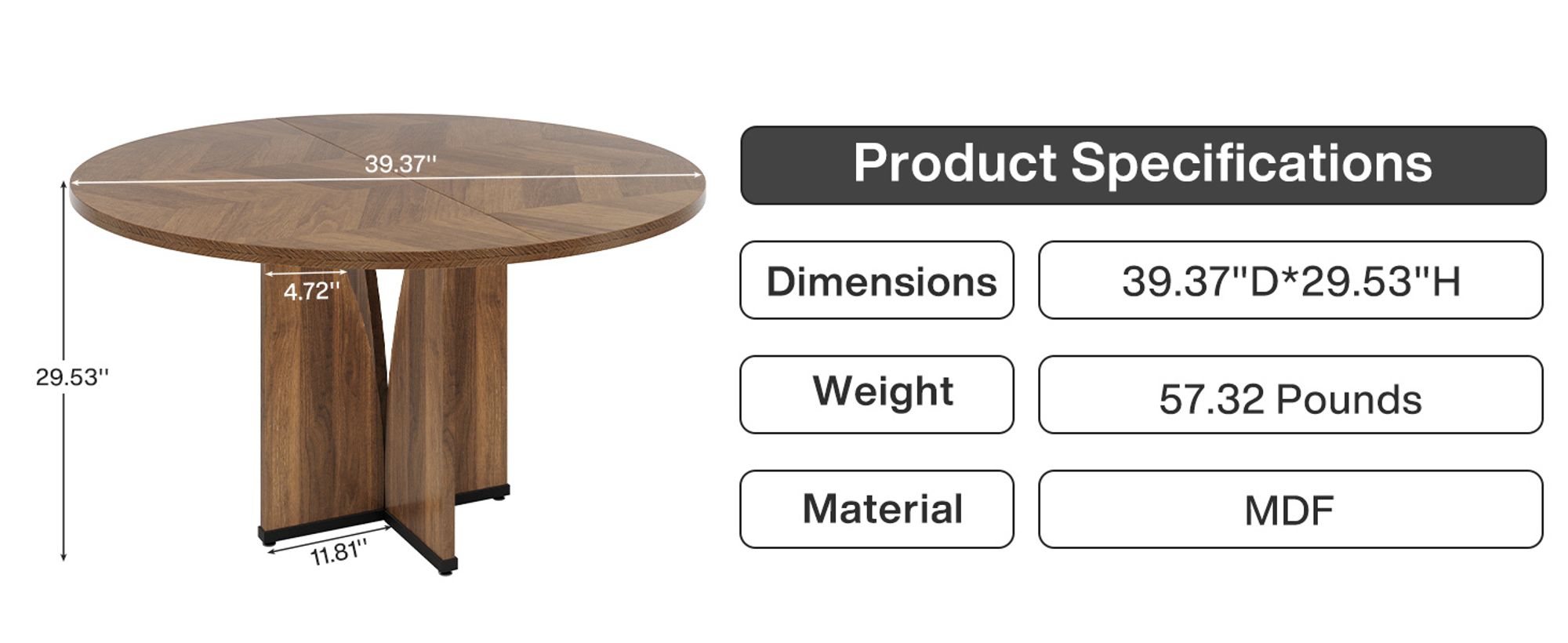 Tribesigns runder Esstisch, für 4 Personen, mit Holzplatte und Beinen, mit stabilem X-Gestell, 100*100*75 cm, Esszimmer und Wohnzimmer, rustikal Braun