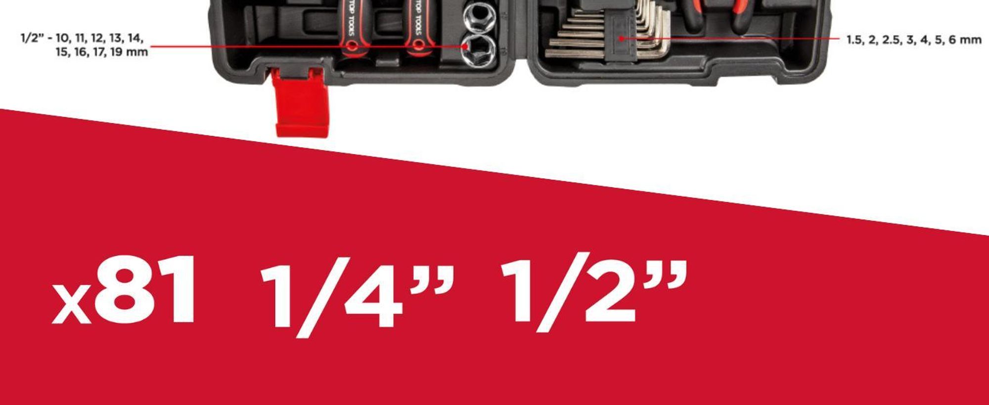 Top Tools Werkzeugset 81 tlg. mit Zangen, Schraubenschlüssel, Hammer und Bits