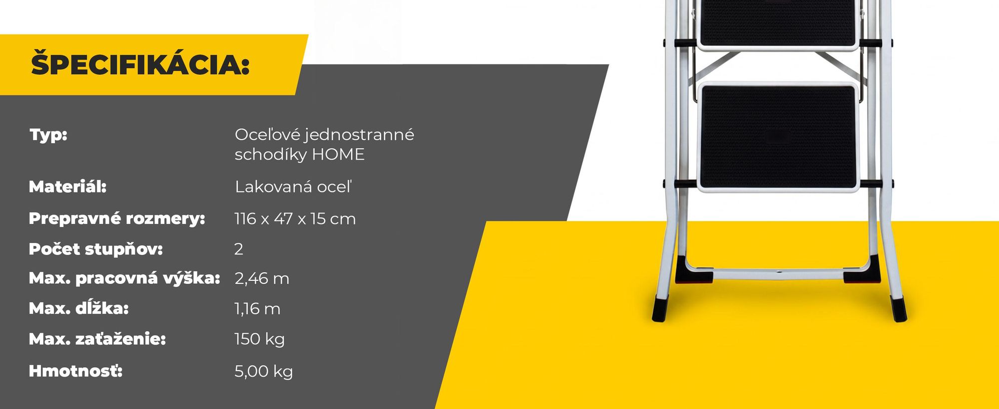 DRABEST | Žebřík - řada PRO, 2 stupně - nosnost 150 kg, žebřík, skládací žebřík, žebřík, žebřík 2 stupně, žebřík pro domácnost