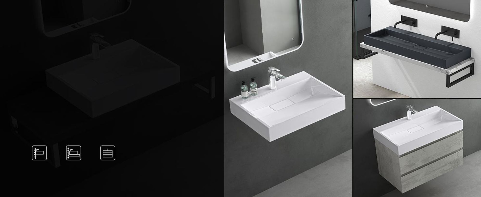 Mai & Mai Waschbecken Aufsatzwaschbecken matt Weiß Hänge-Waschtisch Rechteckig ohne Armaturenloch Breite: 100cm inkl. Ablaufgarnitur Col19