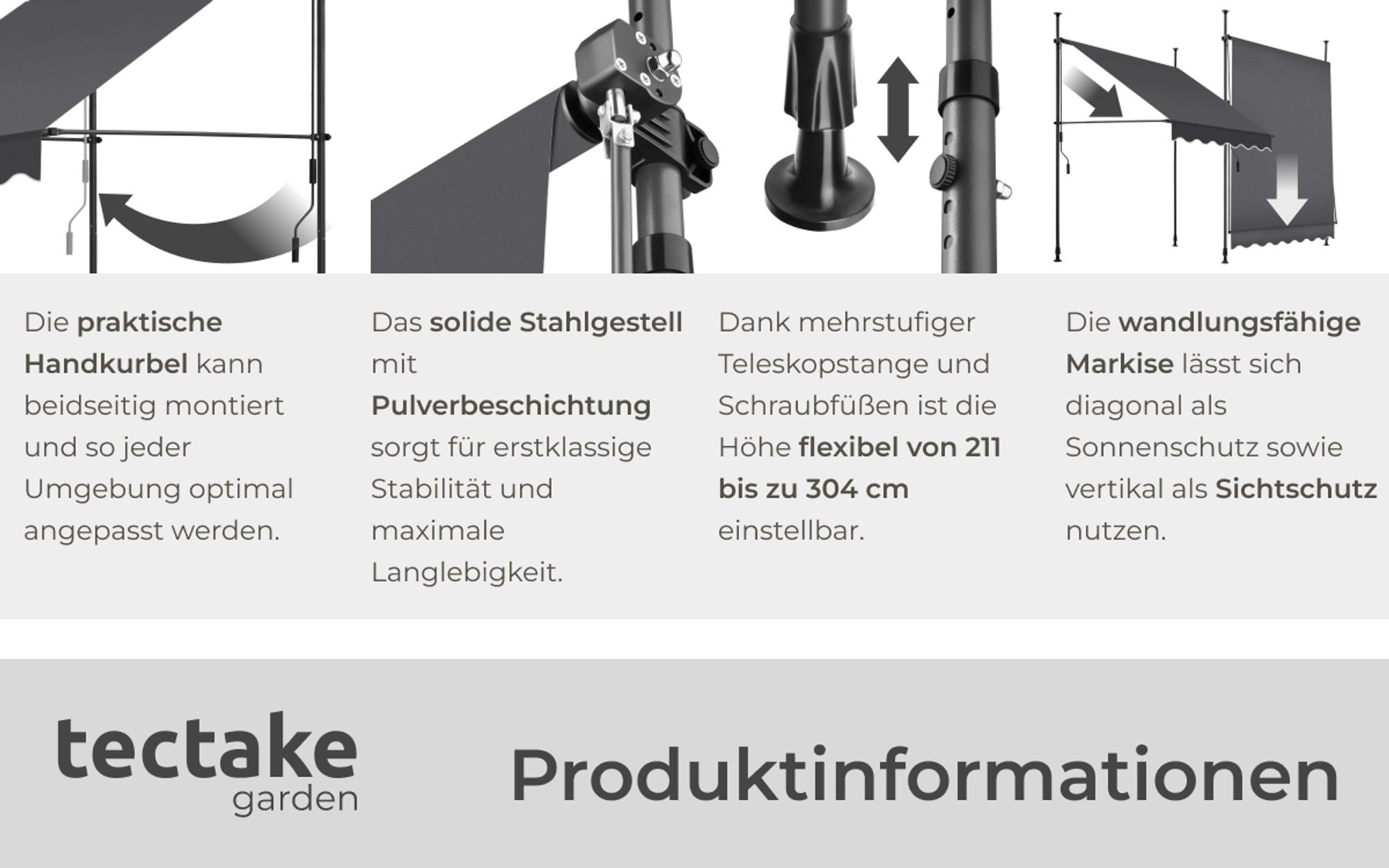 tectake® Klemmmarkise mit Handkurbel einfache Montage