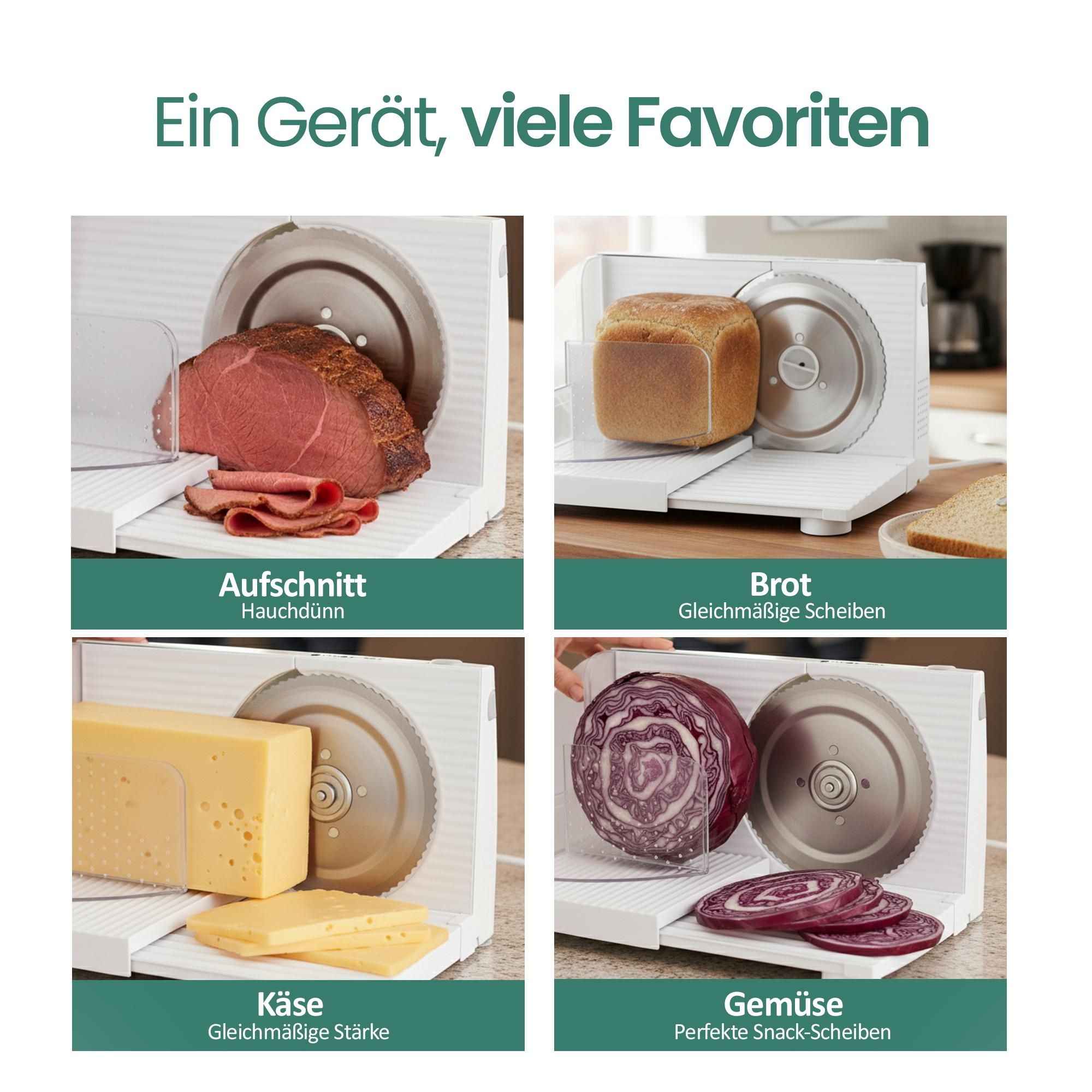 Emerio Schneidemaschine – 100 W – Schnittstärke 0–17 mm – Edelstahlmesser – rutschfest – MS-125000 – Allesschneider – Weiß
