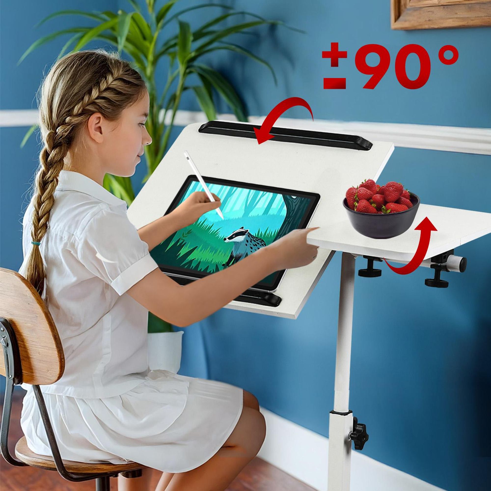 Mobiler Schreibtisch/Laptop-Ständer Maclean weiß höhenverstellbar 59-89cm max. 30kg MC-121 W